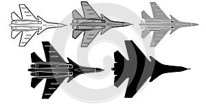 Set of Vector illustration of a fighter jet on a white background. Vector illustration
