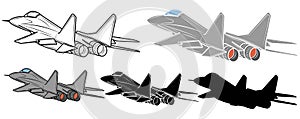 Set of Vector illustration of a fighter jet on a white background. Vector illustration