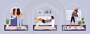 Set of vector illustration with leisure activity and stay home concept