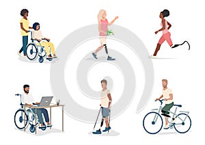 Set of vector illustration people with disabilities lead an active lifestyle