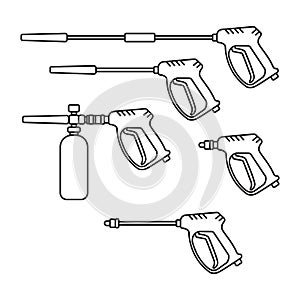 Set of vector illustration pressure washer machine silhouette