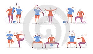 Set of vector illustration Senior Fitness.