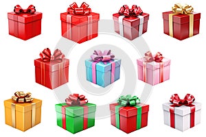 Set of Vector Illustration of Various Holiday Gift Boxes: Concept for Festive Shopping, Birthday Presents, Anniversary Surprises,