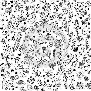 Set of vector illustrations of abstract nature organic geometric shapes, spots. Floral elements, heart art leaf plants