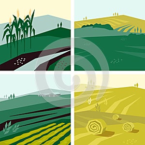 Set of vector illustrations of agricultural fields