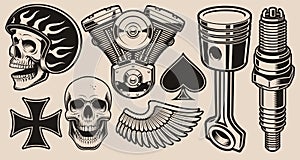 Set of vector illustrations for biker theme