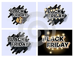 Set of vector illustrations for black Friday sale