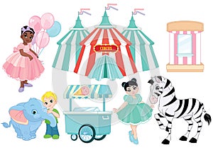 Set of vector illustrations of carnival circus