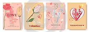 A set of vector illustrations on the cover background with love. Valentine's Day Greeting cards. Abstract invitation photo