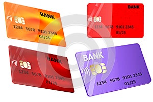Set of vector illustrations of a credit card isolated on a white background