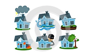 Set Of Vector Illustrations With Different Insurance Cases With Estate