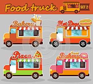 Set of vector illustrations food truck.