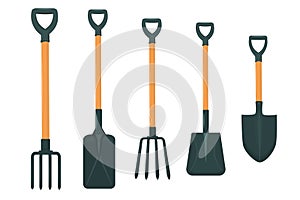 A set of vector illustrations of gardening tools. Shovels isolated