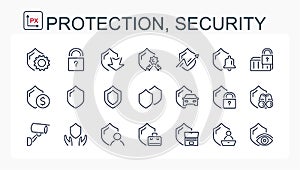 A set of vector illustrations, icons from a thin line, protection and security.