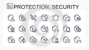 A set of vector illustrations, icons from a thin line, protection and security.