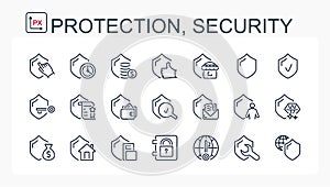 A set of vector illustrations, icons from a thin line, protection and security.