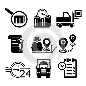 A set of vector illustrations, logos, icons for logistics, delivery.