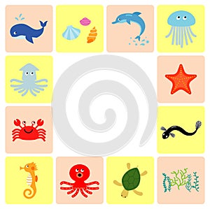 Set of vector illustrations of sea creatures