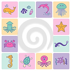 Set of vector illustrations of sea creatures