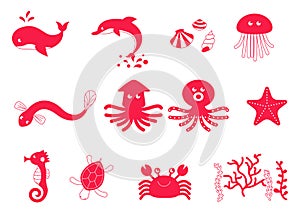 Set of vector illustrations of sea creatures