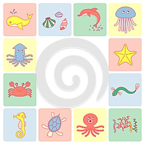 Set of vector illustrations of sea creatures