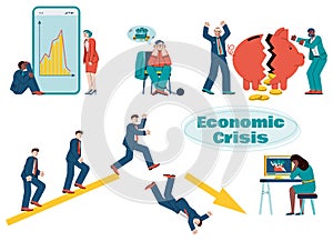 A set of vector illustrations on the theme of the economic crisis.