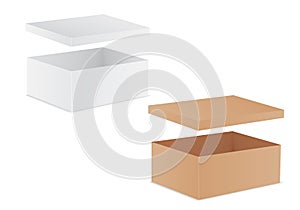 Set of vector illustrations of two cardboard boxes - white and b