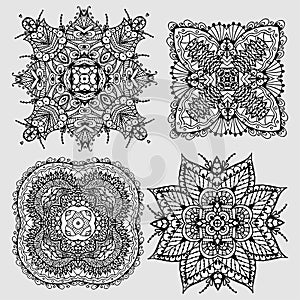 Set Vector Image Doodle, drawing for coloring the mandala. Square ornament