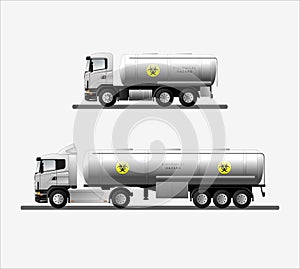 Set of vector images of modern American cars with a tank for transporting liquid biohazardous waste