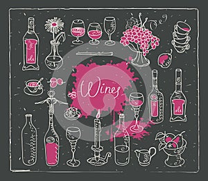 Set of vector images on the theme of wine