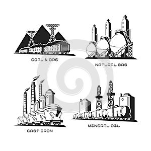 Set of vector industrial symbolic illustrations in flat style