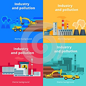 Set of vector industry and pollution backgrounds. Environmental