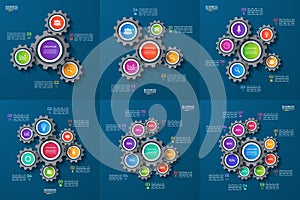 Set of vector infographic templates with gears, cogwheels