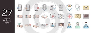 Set of vector isolated medical icons. Modern digital equipment, line icons, health care and online doctor appointment.