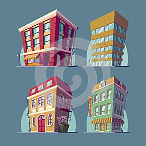 Set of vector isometric icons buildings in Cartoon style