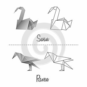 Set of vector japanese paper origami birds