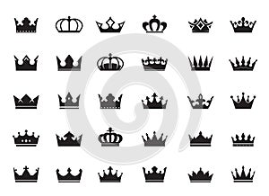 Set of vector king crowns icon on white background. EPS outline Illustration