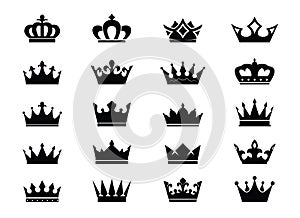 Set of vector king crowns icon on white background. EPS outline Illustration