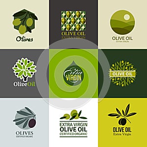 Set of vector labels and emblems with olive branch