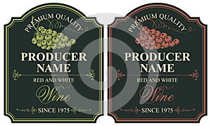 Set of vector labels for wine with bunch of grapes