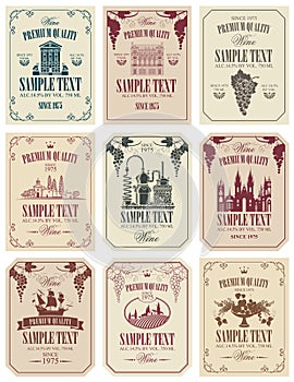 Set of vector labels for wine in retro style