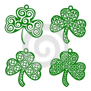 Set of Vector Laser cutting element ornamental Shamrock. Openwor