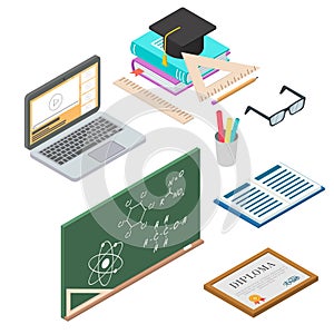 Set of vector learning concept. flat 3d isometric illustration.