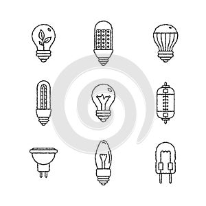 Set of vector light bulb icons and concepts in sketch style