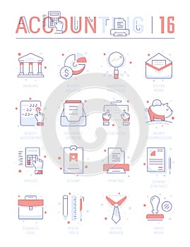 Set Vector Line Flat Icons of Accounting