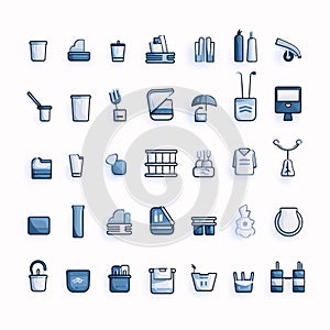 Set of vector line icons of cleaning and household items in modern style