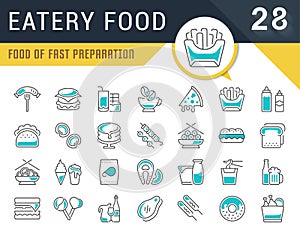 Set Vector Line Icons of Eatery Food.