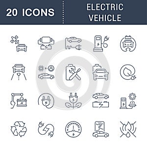 Set Vector Line Icons of Electric Vehicle.
