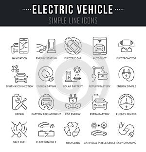 Set Vector Line Icons of Electric Vehicle.