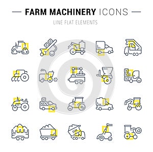 Set Vector Line Icons of Farm Machinery.